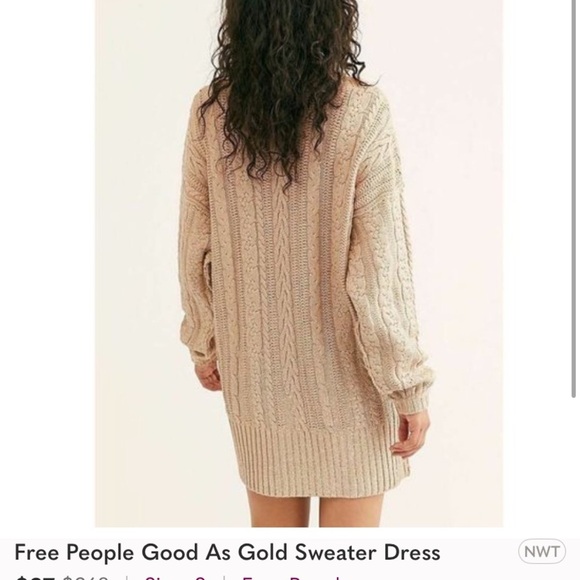 Free People XS EUC GOLD Knit Dolman Sleeve Dress OVERSIZED - Picture 11 of 11